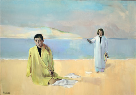 Néo-romantiques, un moment oublié de l’art moderne 1926-1972. : Christian Bérard. Deux autoportraits sur la plage. 1933, huile sur toile, 79 x 114 cm. Collection particulière.